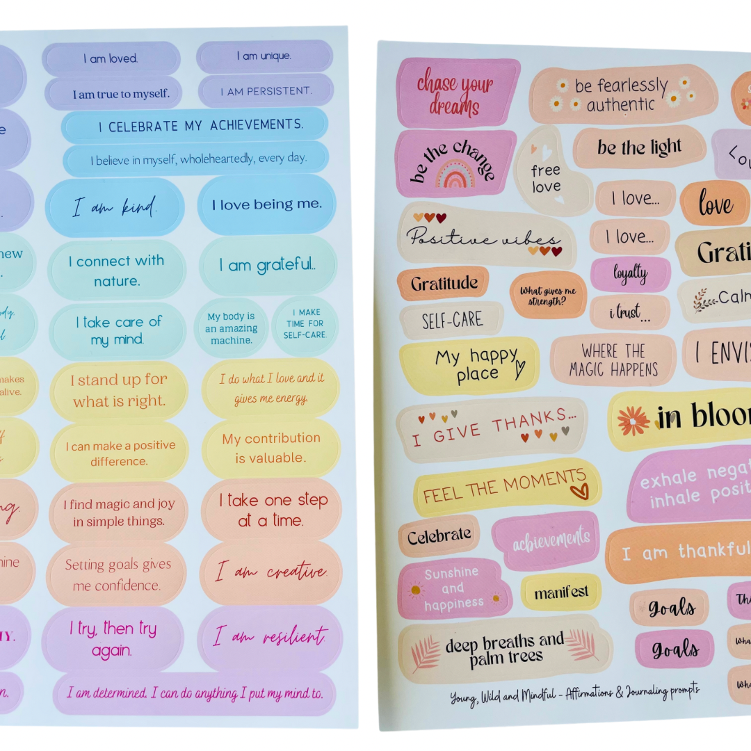 teen self-love affirmations and journaling prompts side by side