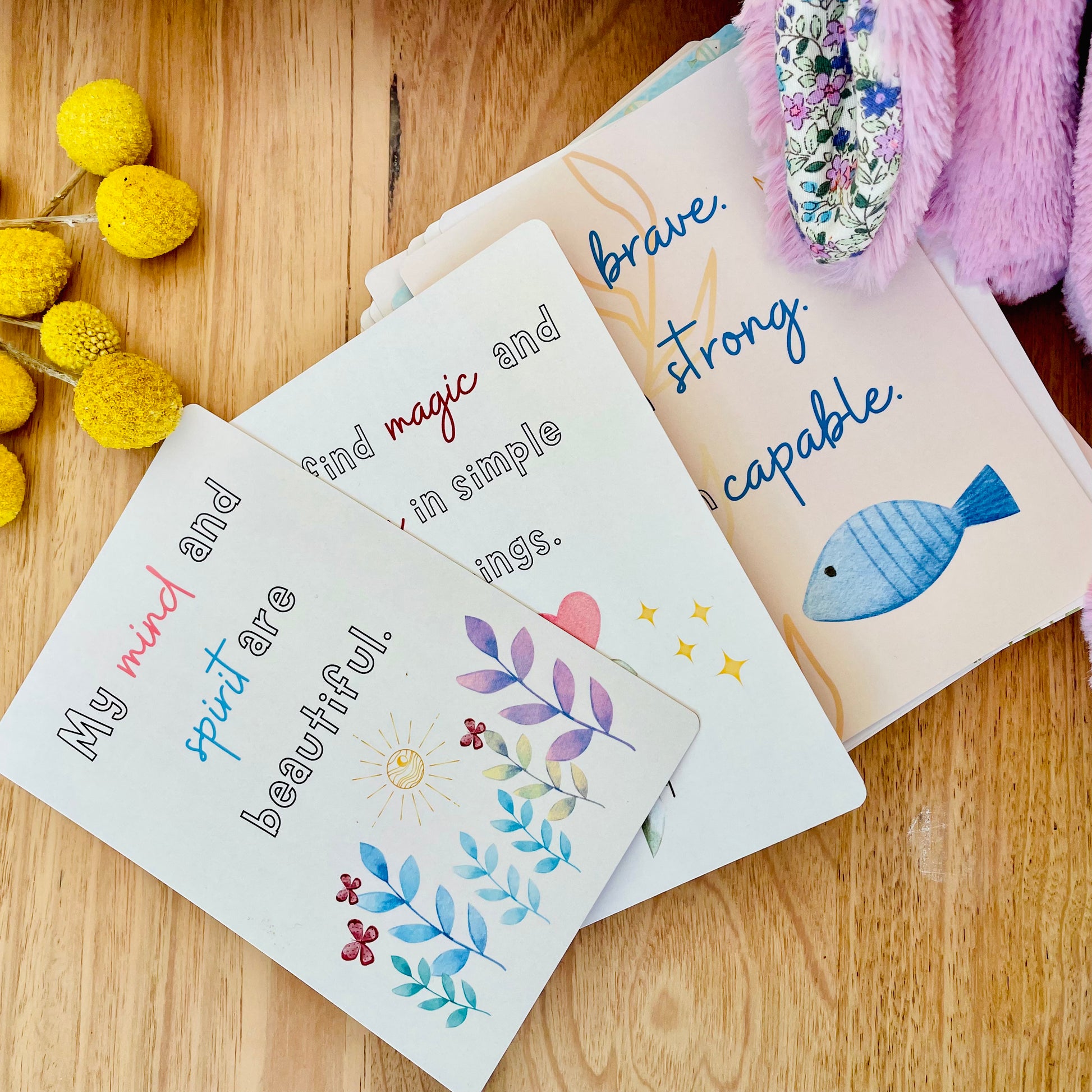 affirmation cards for kids on table